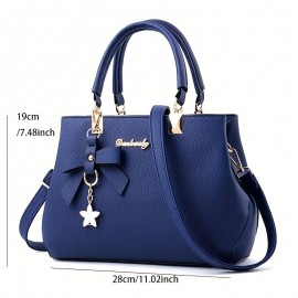 Fashion Bow Decor Handbags, Solid Color Satchel Purse, Women's PU Leather Crossbody Bag