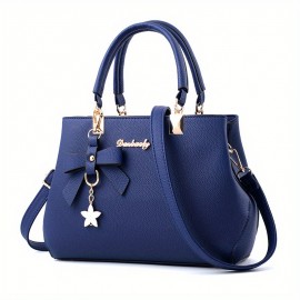 Fashion Bow Decor Handbags, Solid Color Satchel Purse, Women's PU Leather Crossbody Bag