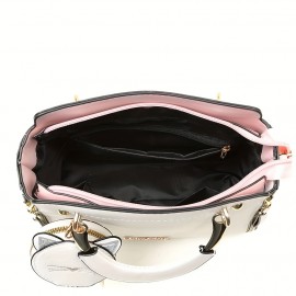 Trendy Multi-pocket PU Leather Tote Bag, Solid Color Shoulder Bag & Cat Coin Bag, Perfect Crossbody Bag For Everyday Use