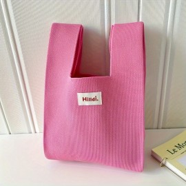 Trendy Simple Solid Color Knitted Handbag, Portable Casual Knotted Wrist Bag, Perfect Carrying Bag For Daily Use