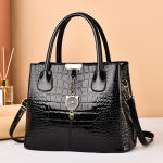 Crocodile Embossed Handbag, PU Leather Patent Shoulder Bag, Cute Cat Decor Double Handle Purse For Women