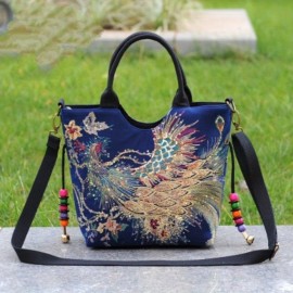 Ethnic Style Sequins Tote Bag, Peacock Embroidery Handbags, Vintage Canvas Crossbody Bag