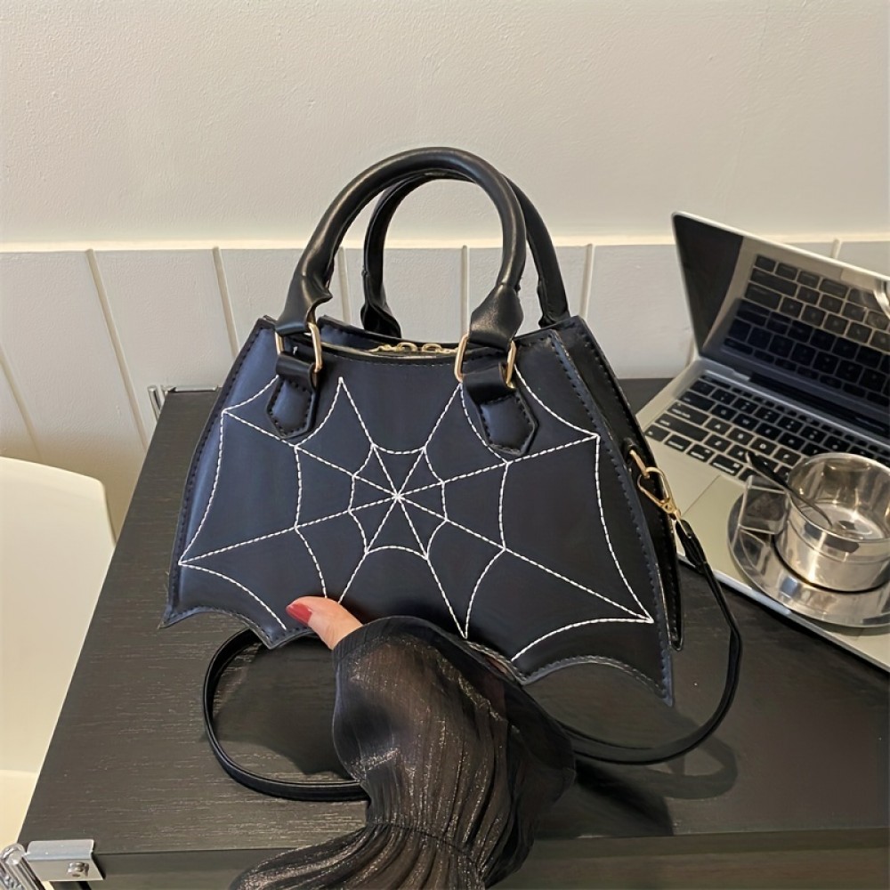 Gothic Bat Wing Novelty Bag, Trendy PU Crossbody Bag, Women's Punk Y2K Shoulder Purse & Handbag For Halloween