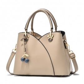 Elegant Solid Color Shoulder Bag, Classic All-Match Shoulder Bag With Cherry Pendant