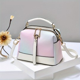 Ombre Square Handbag, Fashion Crossbody Bag With Multi Zipper, Women's Small PU Leather Purse