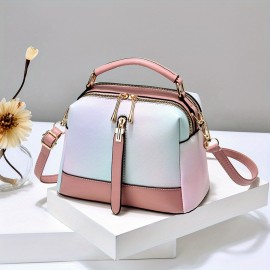 Ombre Square Handbag, Fashion Crossbody Bag With Multi Zipper, Women's Small PU Leather Purse