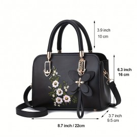 Elegant Floral Pattern Handbag, Women's Fashion Faux Leather Shoulder Bag, Trendy Double Handle Purse