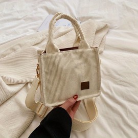 Corduroy Tote Bag, Stylish Daily Crossbody Bag, Women's Mini Top Handle Purse