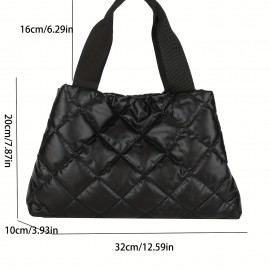 Puffer Quilted Tote Bag For Women, Lightweight Padded Handbag, Large Capacity Shoulder Bag For Winter