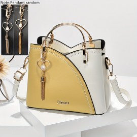 Fashion Color Contrast Handbags, Tassel Decor Crossbody Bag, Women's Top Ring Purses For Every Day