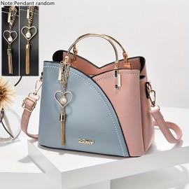 Fashion Color Contrast Handbags, Tassel Decor Crossbody Bag, Women's Top Ring Purses For Every Day