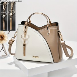 Fashion Color Contrast Handbags, Tassel Decor Crossbody Bag, Women's Top Ring Purses For Every Day