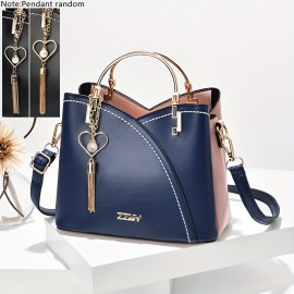 Fashion Color Contrast Handbags, Tassel Decor Crossbody Bag, Women's Top Ring Purses For Every Day