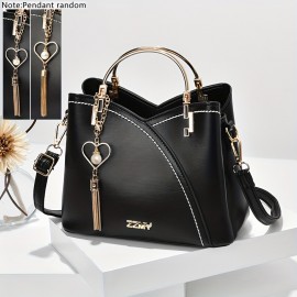 Fashion Color Contrast Handbags, Tassel Decor Crossbody Bag, Women's Top Ring Purses For Every Day