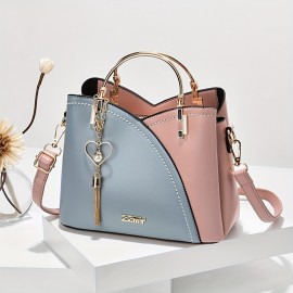 Fashion Color Contrast Handbags, Tassel Decor Crossbody Bag, Women's Top Ring Purses For Every Day