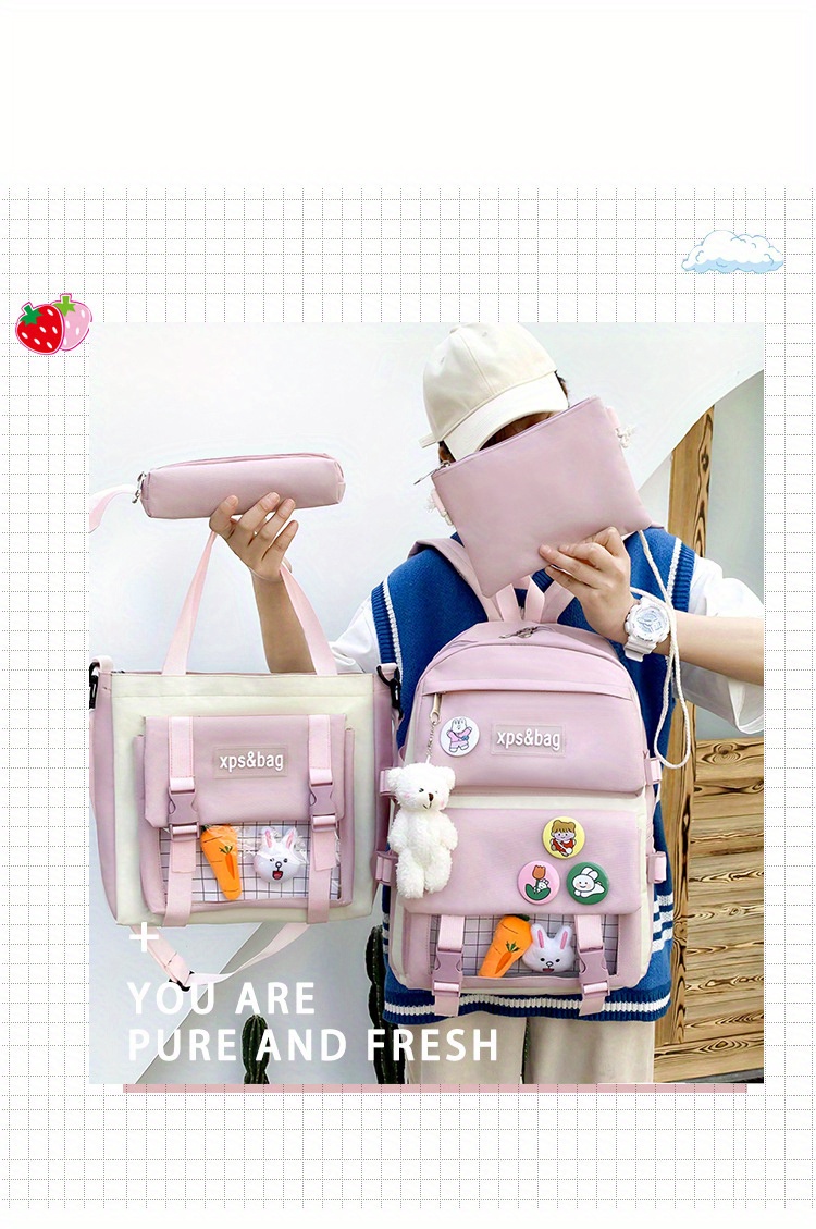 bag, cute student school bag sets fashion womens backpack with kawaii pendant all match bags for travel details 6