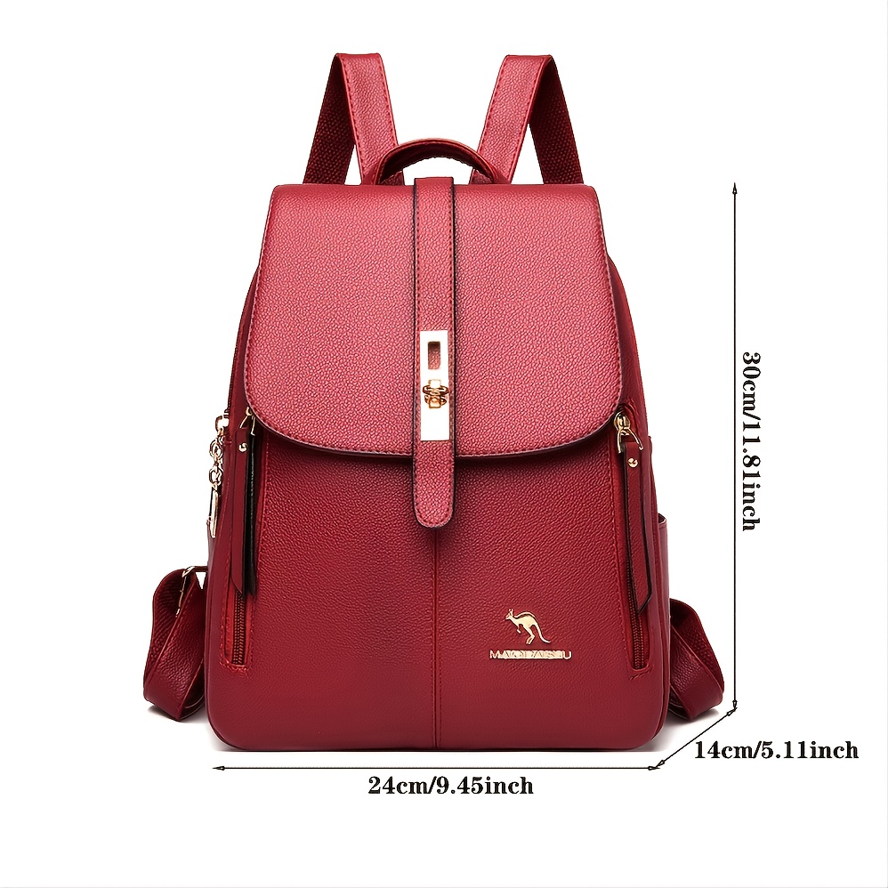 women large capacity backpack solid color buckle decor bag for outdoor travel details 4