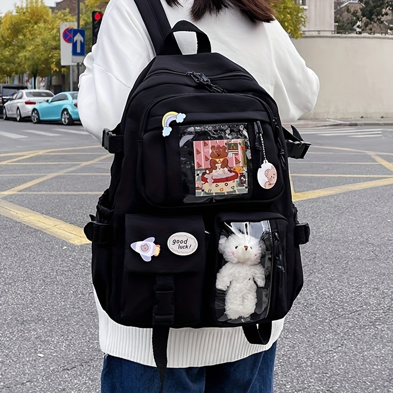 kawaii backpack clear pocket front school bag casual functional travel bookbag details 0