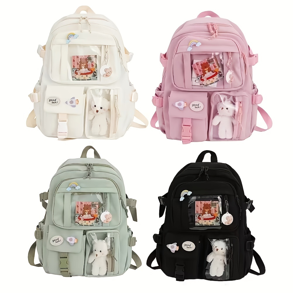 kawaii backpack clear pocket front school bag casual functional travel bookbag details 1