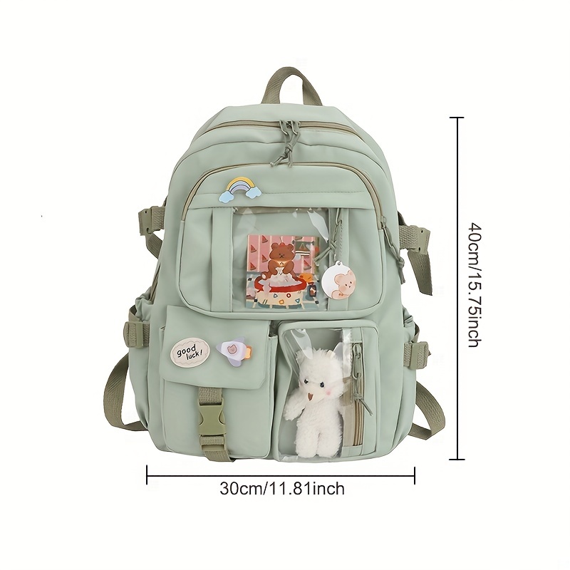 kawaii backpack clear pocket front school bag casual functional travel bookbag details 2