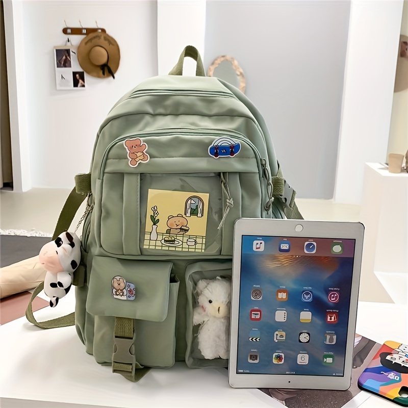 kawaii backpack clear pocket front school bag casual functional travel bookbag details 3