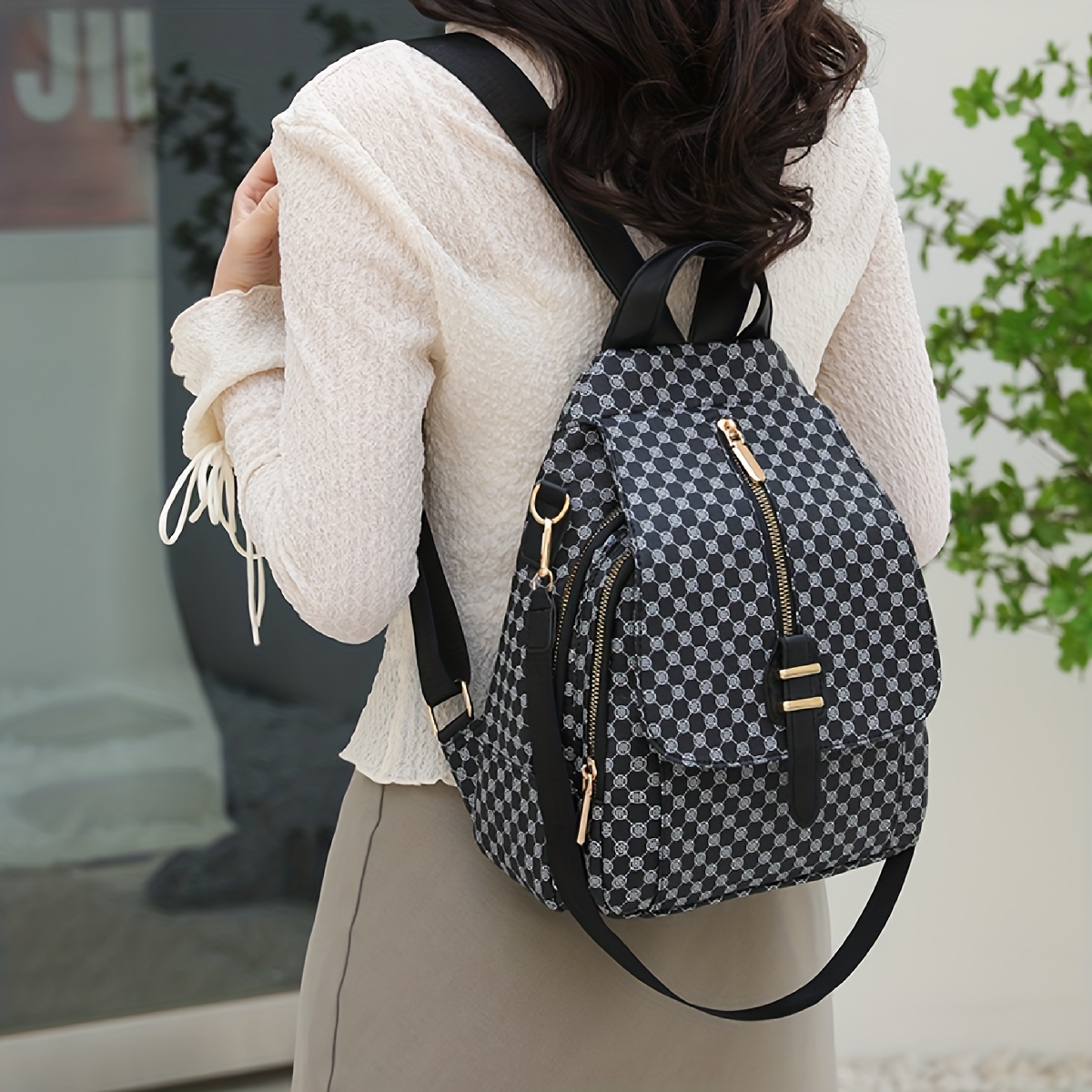 retro polka dot print backpack purse fashion two way shoulder bag multifunctional travel school bag details 1