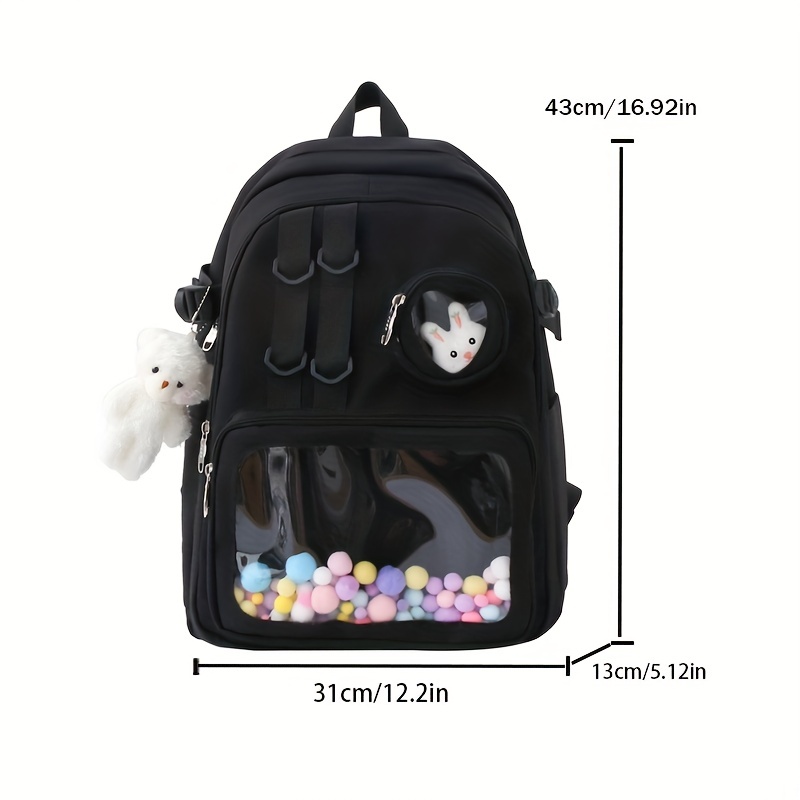 kawaii clear pocket school backpack back to school bookbag lightweight nylon aesthetic rucksack details 2