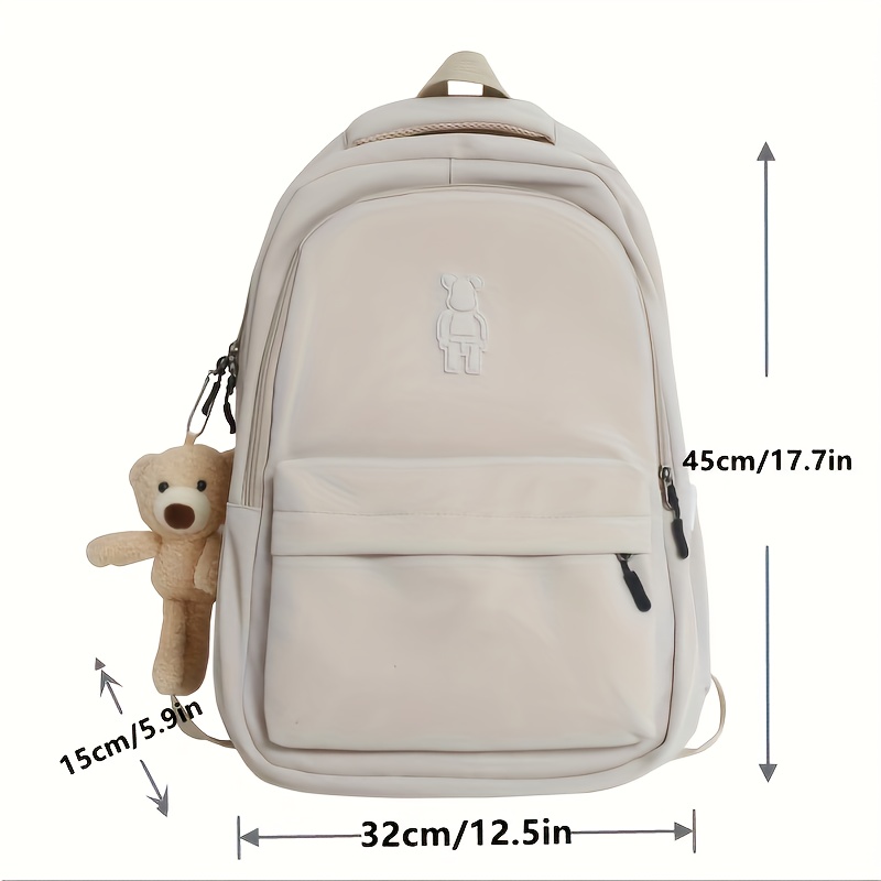 kawaii backpack with cute plush pendant simple preppy laptop schoolbag casual large capacity travel rucksack details 8