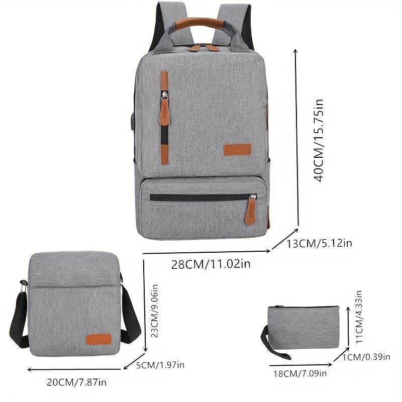 3pcs laptop backpack set functional travel school bag with crossbody bag wrist bag details 2