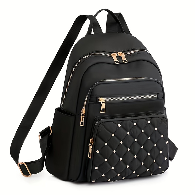 casual rivets decor womens backpack argyle pattern ravel storage daypack all match nylon rucksack details 1