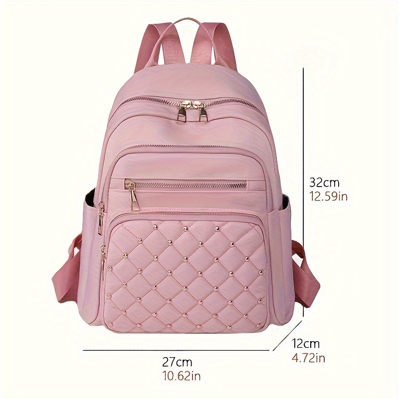 casual rivets decor womens backpack argyle pattern ravel storage daypack all match nylon rucksack details 2