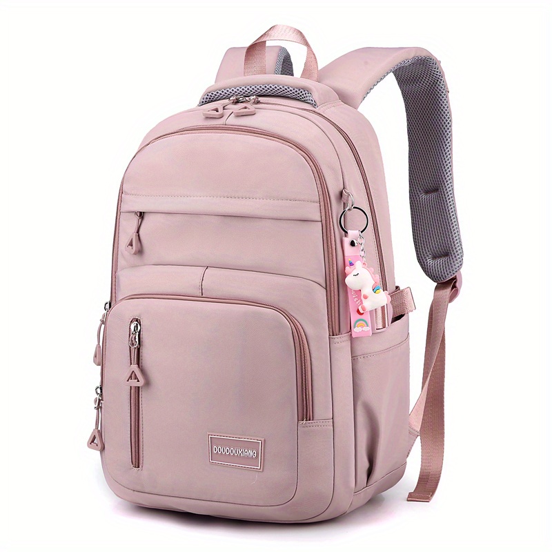 large capacity waterproof backpack solid color fashion casual nylon laptop bag with adjustable strap trendy versatile cute school bag details 1