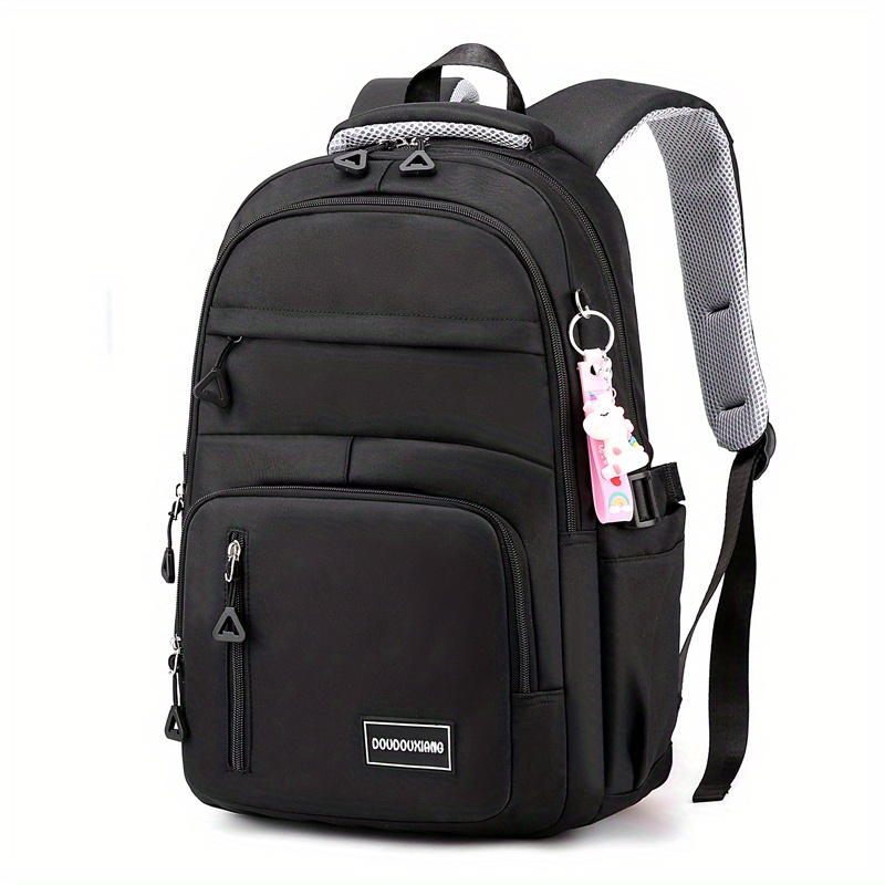 large capacity waterproof backpack solid color fashion casual nylon laptop bag with adjustable strap trendy versatile cute school bag details 10