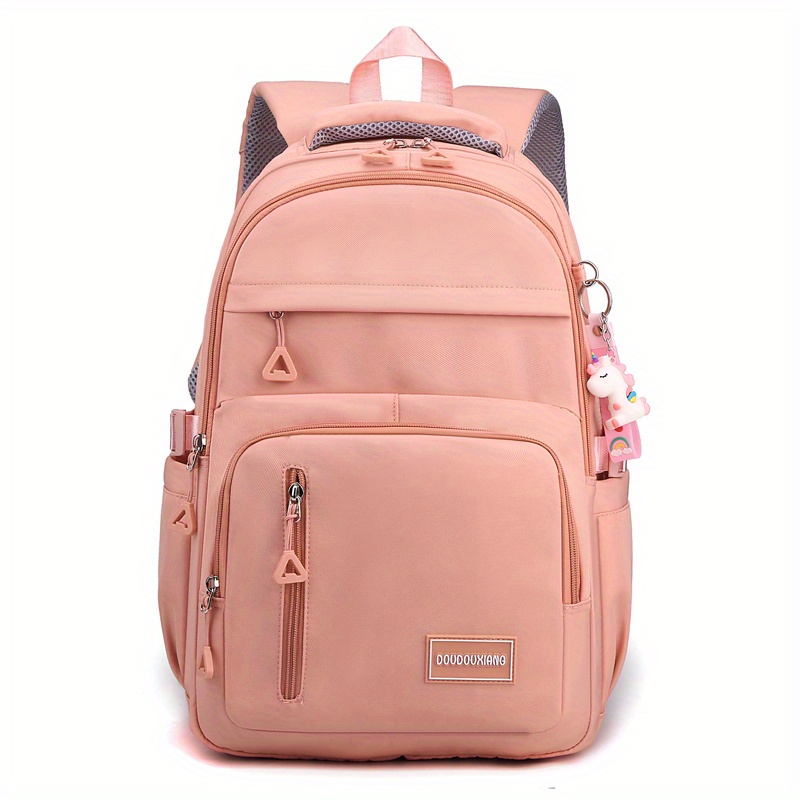 large capacity waterproof backpack solid color fashion casual nylon laptop bag with adjustable strap trendy versatile cute school bag details 15