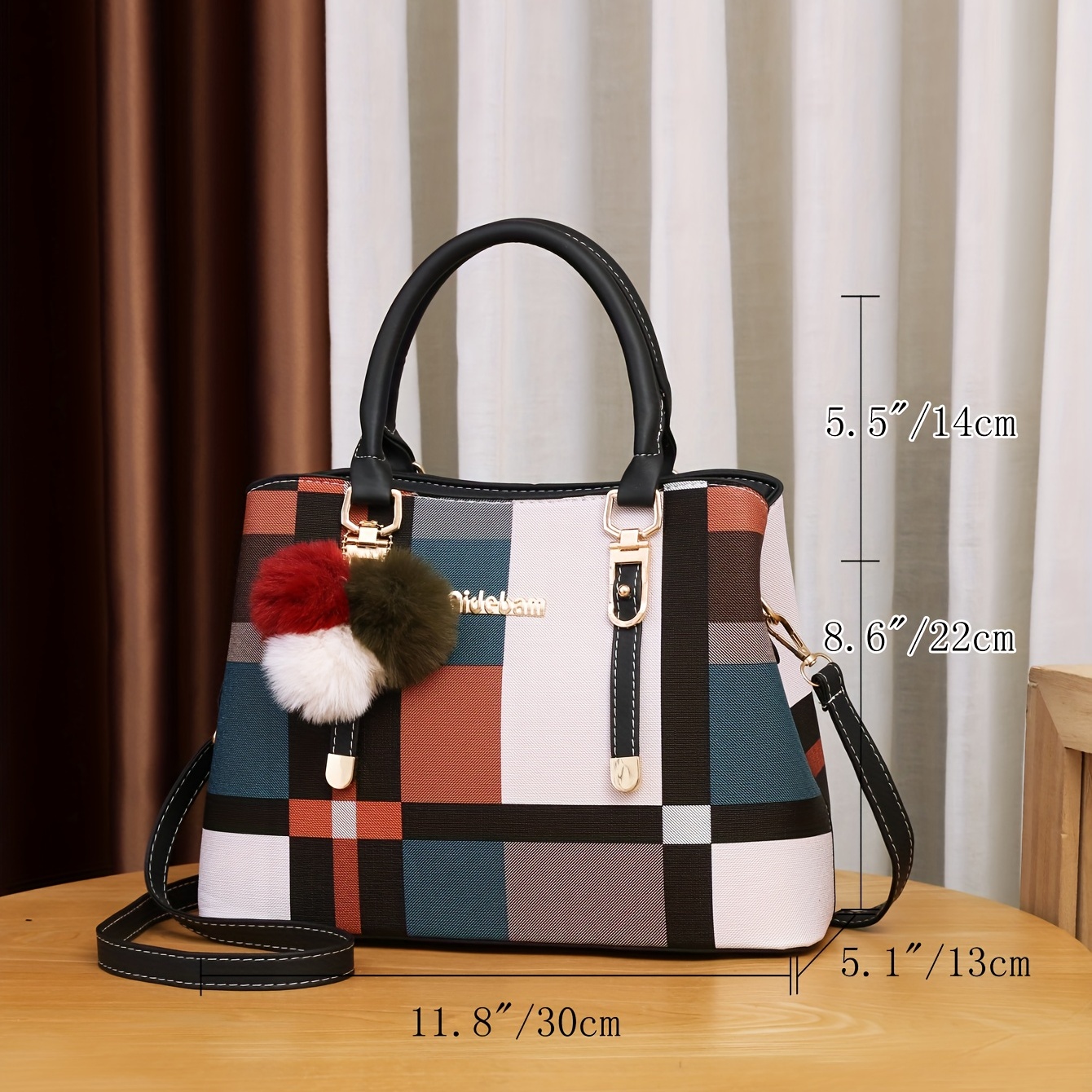 color stitching plaid crossbody bag pu leather textured bag purse classic versatile fashion shoulder bag details 2