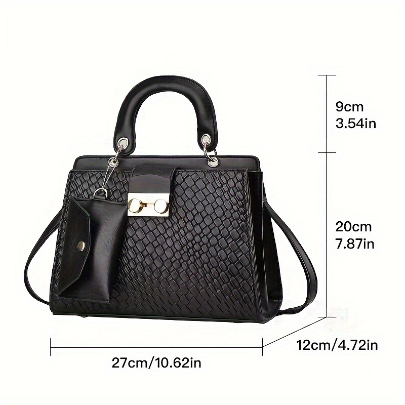 Fashion Woven Pattern Handbag, Solid Color Crossbody Bag, Women s Elegant Tote Ba With Mini Coin Purse details 2