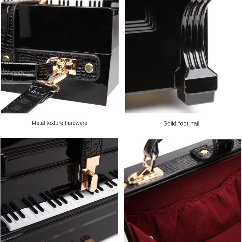 piano shaped handbag acrylic box crossbody bag creative simulated piano bag for cosplay party details 5