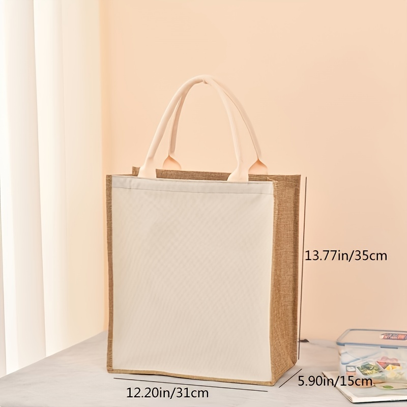 large capacity linen handbag simple solid color gift bag fashion versatile shopping purse details 4