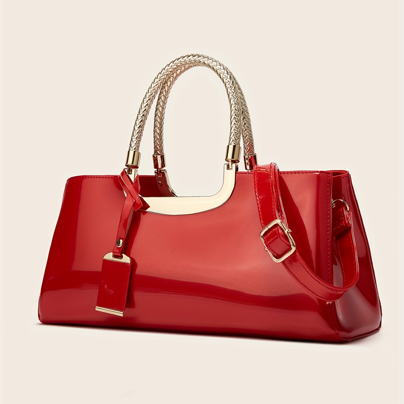 fashionable patent leather handbag for ladies details 0