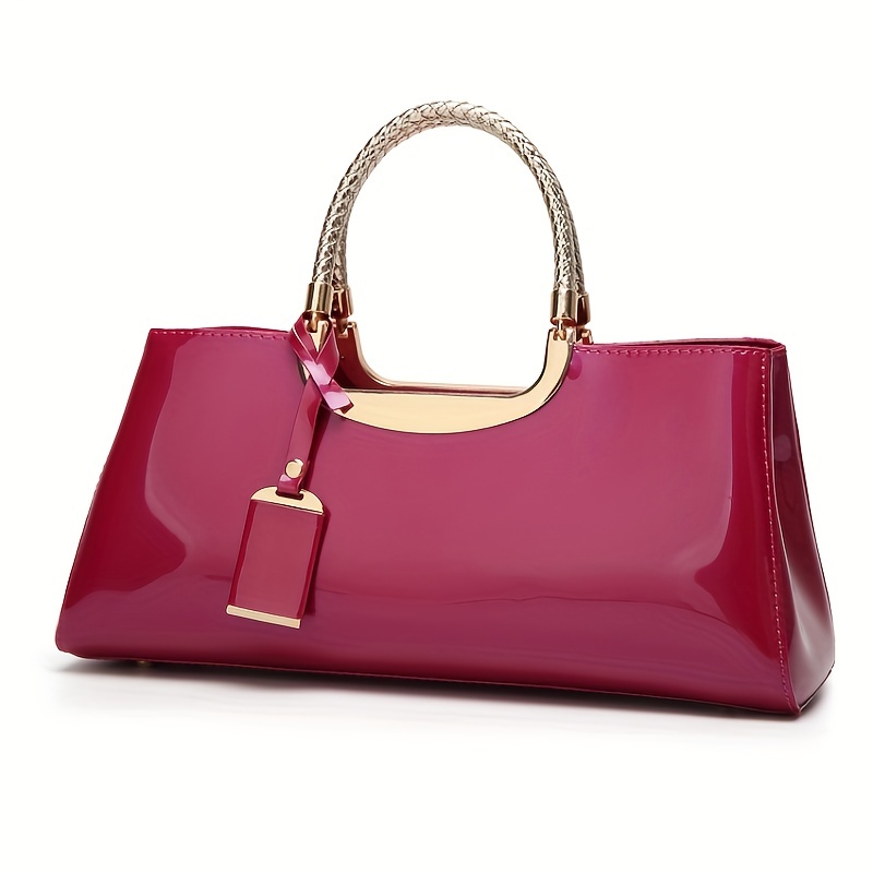 fashionable patent leather handbag for ladies details 7