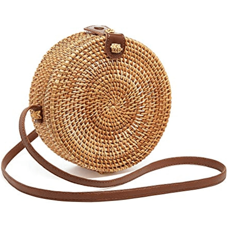 small round straw bag womens simple casual crossbody bag versatile straw shoulder bag details 0