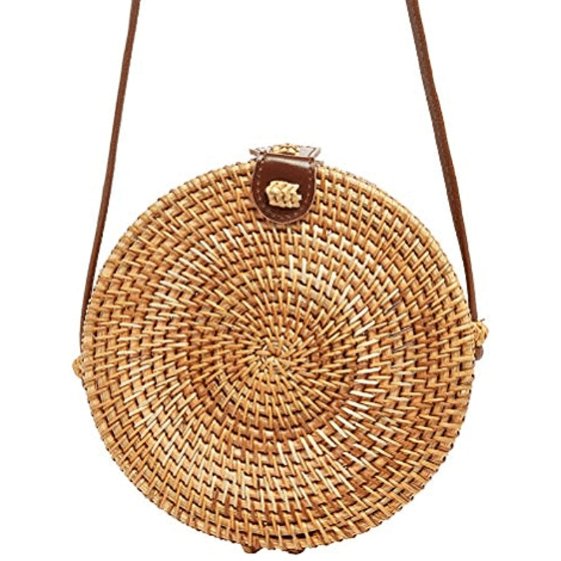 small round straw bag womens simple casual crossbody bag versatile straw shoulder bag details 1