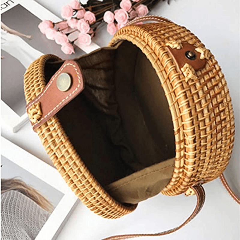 small round straw bag womens simple casual crossbody bag versatile straw shoulder bag details 2