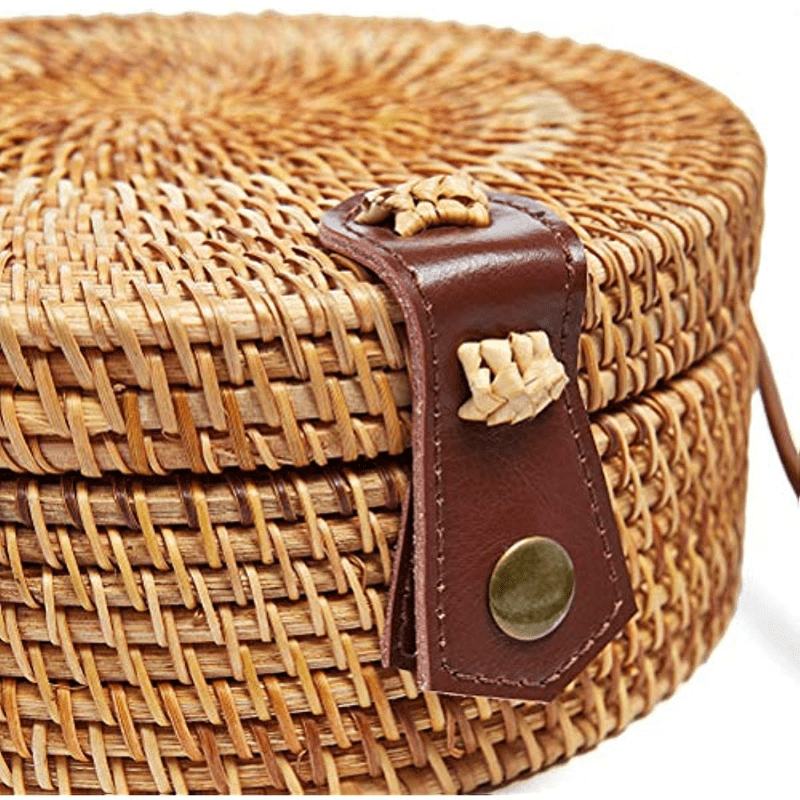 small round straw bag womens simple casual crossbody bag versatile straw shoulder bag details 3