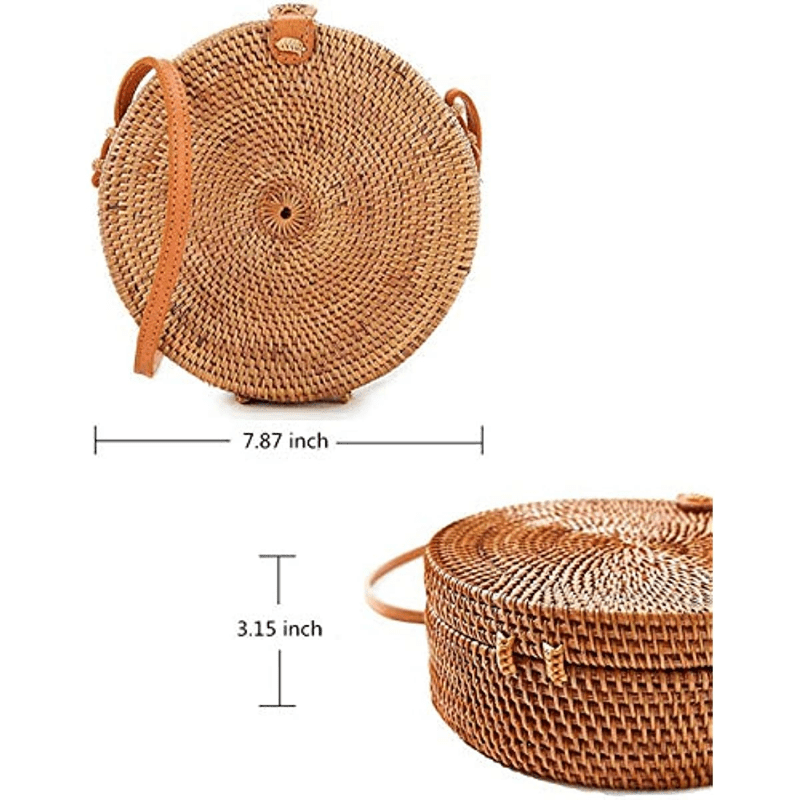 small round straw bag womens simple casual crossbody bag versatile straw shoulder bag details 5