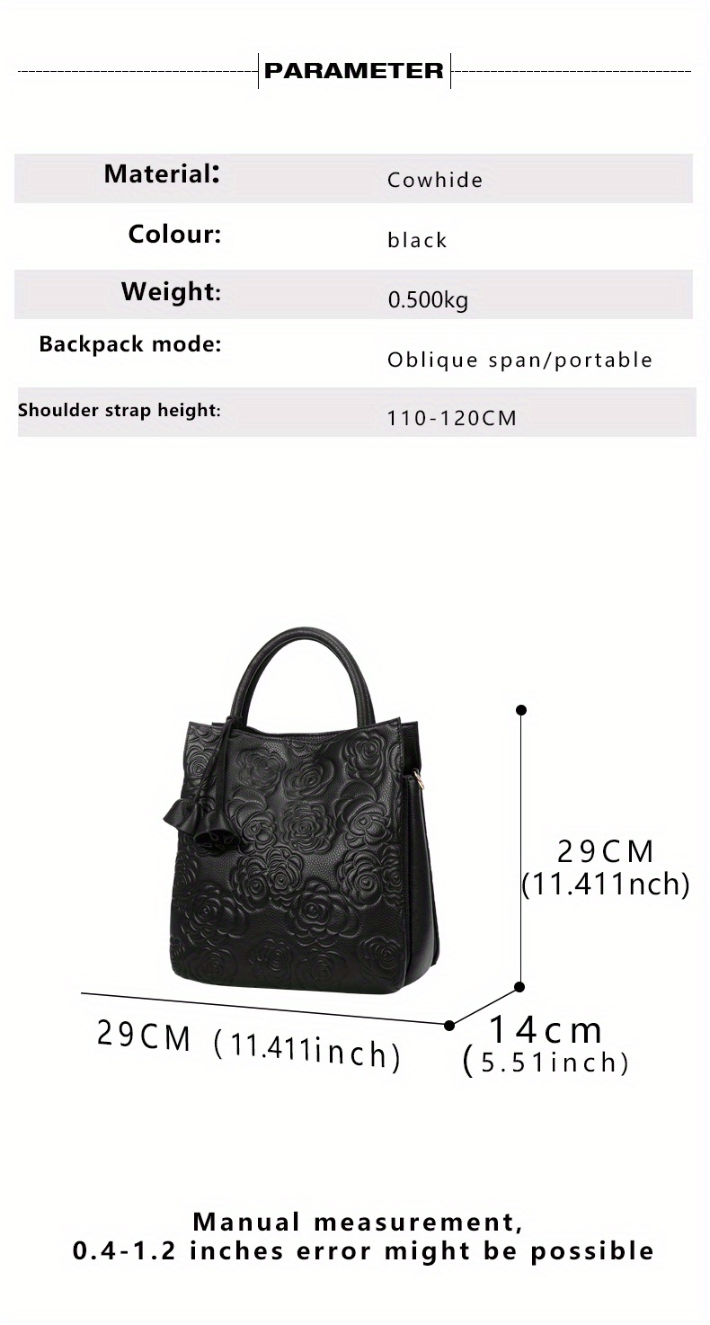 luxury flower embossed handbag fashion genuine leather tote bag womens top handle purse details 5