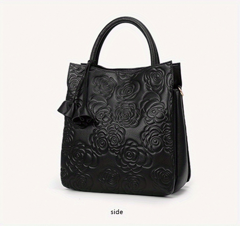 luxury flower embossed handbag fashion genuine leather tote bag womens top handle purse details 9