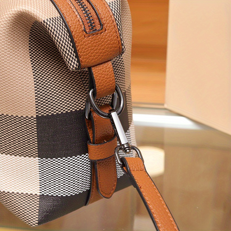 Vintage Plaid Pattern Tote Bag, Retro PVC Shoulder Bag, Women s Fashion Handbag For Commute Work details 14