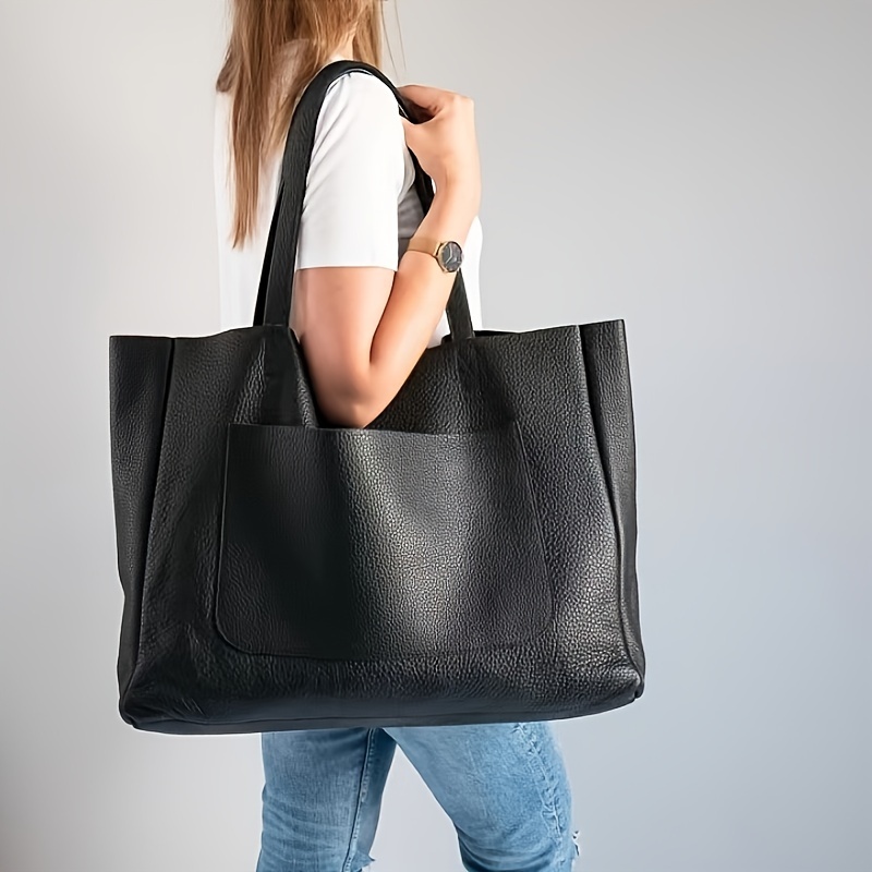 large capacity tote bag solid color shoulder bag womens casual handbag for commute work details 3