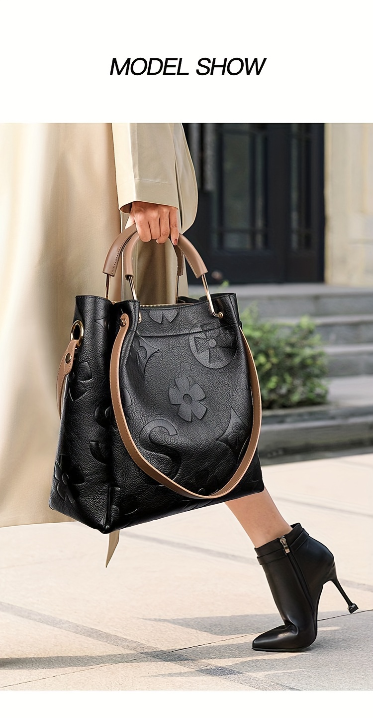 elegant flower embossed handbag fashionable satchel bag for work classic all match bag details 4